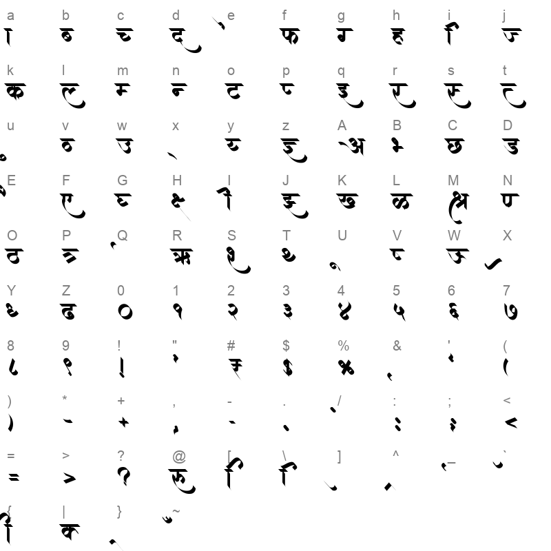 AMS Aaditya Regular Character Map