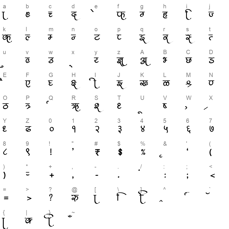 AMS Aasmi Regular Character Map