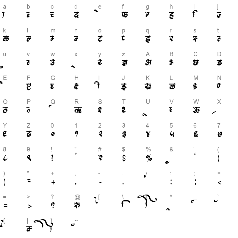 AMS Calligraphy 5 Regular Character Map