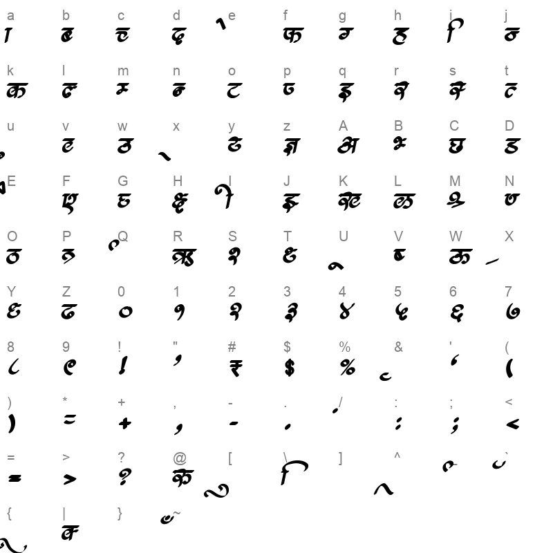 AMS Calligraphy 7 Regular Character Map