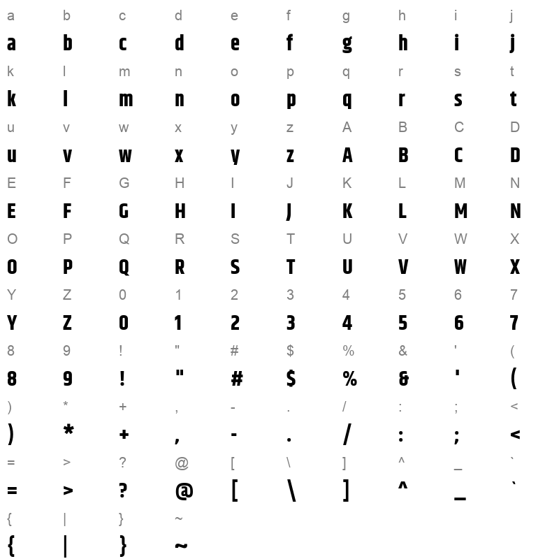 Khand Bold Character Map