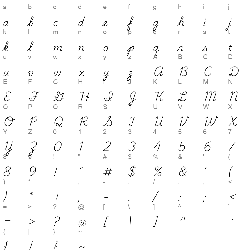 PlaywriteUSTrad ExtraLight Character Map