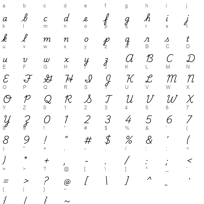 PlaywriteUSTrad Light Character Map